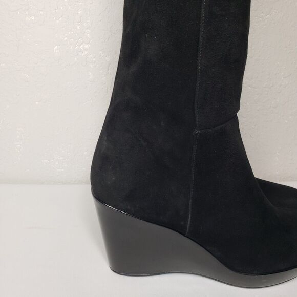 Stuart Weitzman Saratoga Over The Knee Black Suede Platform Wedge Boots Size 9 N - Picture 7 of 13